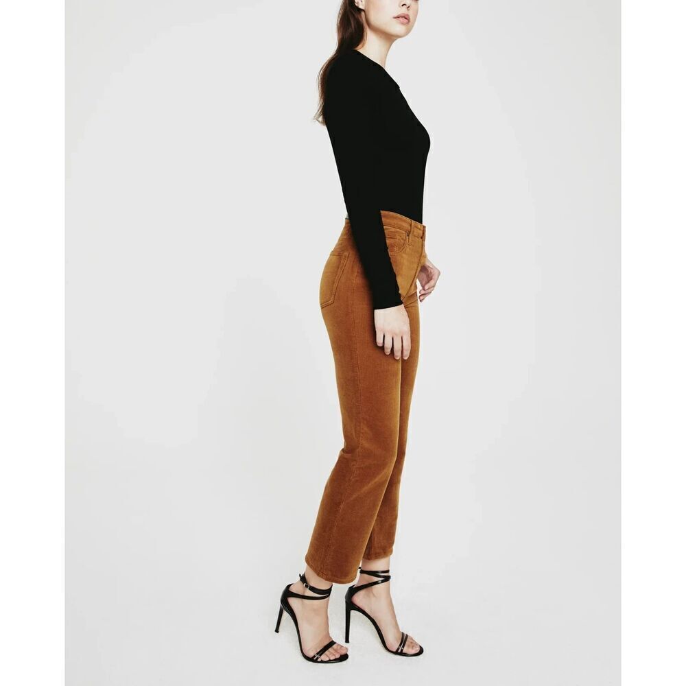 AG Adriano Goldschmied Pants Womens 26 Tan Corduroy Rhett Straight Leg Casual